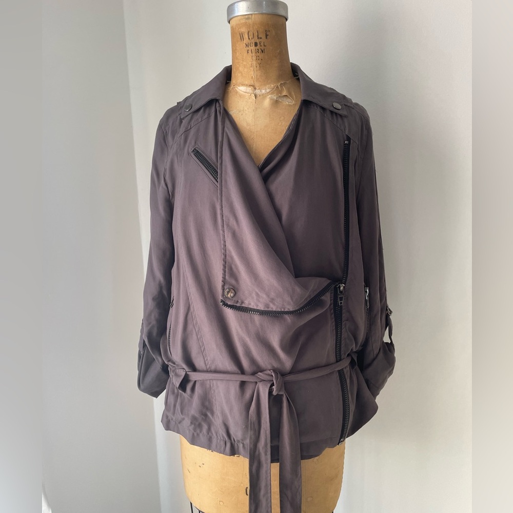 Gently pre-owned Blank NYC zip moto jacket lightweight Tencel Spring S